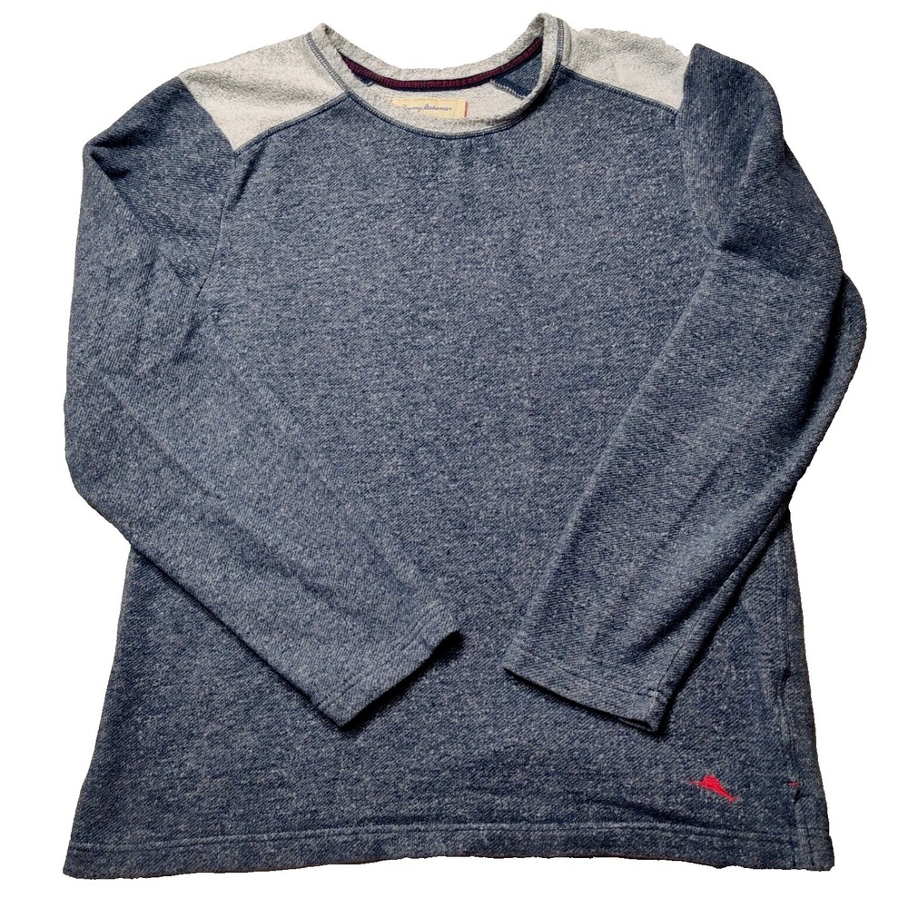 TOMMY BAHAMA Men Large Blue Heather‎ Gray Crew Neck Pullover Sweater Sweatshirt